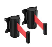 Flexzion Crowd Control Retractable Belt Barrier - 10Ft 3m Wall Mounted Safety Barrier Belt, Queue Line Dividers with Nylon Rope Belt & Sturdy Steel Red Case for Indoor/Outdoor, 2 Pack