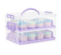 Flexzion Cupcake Carrier, Cupcake Holder for 24 Cupcakes, Portable and Reusable Rectangular Cake Carrier with Lid and Handle, 2 Tier Stackable Layer Insert (Purple)