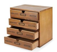 Flexzion Desktop Storage Box with Drawers - Wooden 4 Drawer Organizer Card Catalog Cabinet, No Assembly Required, Pine Wood Vintage Tabletop for Home and Office Accessories