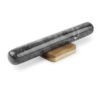 Flexzion Dowel Rolling Pin, 11-inch Black Marble with Wooden Holder Base Stand, Marble Rolling Pin for Baking Pastry Pizza Dough Roller Fondant Cookie Pie Crust Pasta Bakery Roller Pin