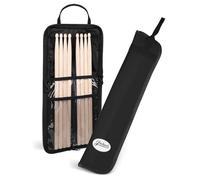Flexzion Drum Stick Bag - Percussion Music Accessories Case with Hook, Card Holder, Adjustable Shoulder Strap & Carrying Handle - 4 Pairs Kid Drum Sticks Holder - Water-Resistant Fabric, Black