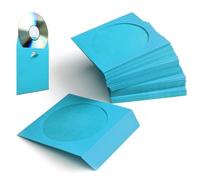 Flexzion DVD CD Sleeves 100 Pack - Premium Paper CD Sleeves for Blank CDs for Burning Music Movie Video Game Disc - Thick Disc Sleeve CD Envelopes Storage with Window Cutout and Flap, Blue