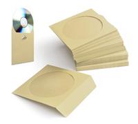 Flexzion DVD CD Sleeves 100 Pack - Premium Paper CD Sleeves for Blank CDs for Burning Music Movie Video Game Disc - Thick Disc Sleeve CD Envelopes Storage with Window Cutout and Flap, Beige