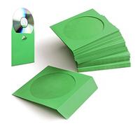 Flexzion DVD CD Sleeves 100 Pack - Premium Paper CD Sleeves for Blank CDs for Burning Music Movie Video Game Disc - Thick Disc Sleeve CD Envelopes Storage with Window Cutout and Flap, Green