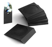 Flexzion DVD CD Sleeves 100 Pack - Premium Paper CD Sleeves for Blank CDs for Burning Music Movie Video Game Disc - Thick Disc Sleeve CD Envelopes Storage with Window Cutout and Flap, Black