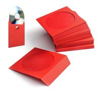 Flexzion DVD CD Sleeves 100 Pack - Premium Paper CD Sleeves for Blank CDs for Burning Music Movie Video Game Disc - Thick Disc Sleeve CD Envelopes Storage with Window Cutout and Flap, Red