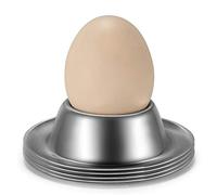 Flexzion Egg Cup Holder Set of 4 Pack - Stainless Steel Egg Cups Plates Four Pieces Serveware Tableware Holder Accessories for Hard Soft Boiled Egg Spoon Breakfast Brunch Kitchen Restaurant Display