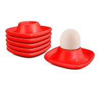 Flexzion Egg Cups for Soft Boiled Eggs - Set of 6 Ceramic Egg Holder - Stackable Egg Coddler Cups with Base for Serving, Breakfast, Brunch - Kitchen Table Decor, Red