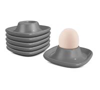 Flexzion Egg Cups for Soft Boiled Eggs - Set of 6 Ceramic Egg Holder - Stackable Egg Coddler Cups with Base for Serving, Breakfast, Brunch - Kitchen Table Decor, Gray