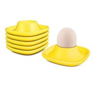 Flexzion Egg Cups for Soft Boiled Eggs - Set of 6 Ceramic Egg Holder - Stackable Egg Coddler Cups with Base for Serving, Breakfast, Brunch - Kitchen Table Decor, Yellow