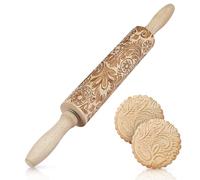 Flexzion Embossed Rolling Pins with Patterns for Baking, 7.7-inch Engraved Wooden Rolling Pin with Snowflake Flower Pattern Rolling Pin for Baking Pastry Pizza Dough Fondant Cookie Pie Crust Pasta