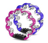 Flexzion Flower Tambourine - 8 Inch Handheld Percussion Instrument w/Metal Jingles & Ergonomic Grip - Small Tambourines for Adults, Kids, Church, Parties, & Musical Events (2 Pack - Blue & Pink)