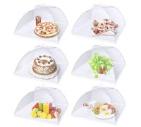Flexzion Food Cover Tent - Pop Up Mesh Screen Net Umbrella Covers Keep Out Flies, Bugs, Mosquitoes, Perfect for Outdoor Picnic, BBQ, Camping, Fruit Dinner Protection, Reusable & Collapsible - 6 Pack