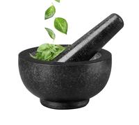 Flexzion Granite Mortar and Pestle Set - Solid Marble Stone Grinder Bowl Holder 4.72 Inch for Guacamole, Herbs, Spices, Garlic, Kitchen, Cooking, Medicine