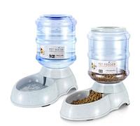 Flexzion Gravity Pet Food Water Feeder Dispenser Bundle Set (Large) for Dogs Cats Automatic Replenish Waterer Dry Food Storage Container Bowl, Small Medium Dog Cat Feeding Watering Fountain Supplies