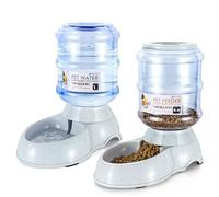 Flexzion Gravity Pet Food Water Feeder Dispenser Bundle Set (Small) for Dogs Cats Automatic Replenish Waterer Dry Food Storage Container Bowl, Small Medium Dog Cat Feeding Watering Fountain Supplies