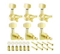 Flexzion Guitar Locking Tuners Set of 6 (3R + 3L) - 1:18 Lock String Acoustic & Electric Guitar Tuning Pegs - Chrome Finish Locking Tuning Key Pegs Machine Heads Knobs Parts Replacement, Gold
