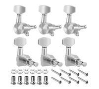 Flexzion Guitar Locking Tuners Set of 6 (3R + 3L) - 1:18 Lock String Acoustic & Electric Guitar Tuning Pegs - Chrome Finish Locking Tuning Key Pegs Machine Heads Knobs Parts Replacement, Silver