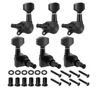 Flexzion Guitar Locking Tuners Set of 6 Left - 1:18 Lock String Acoustic & Electric Guitar Tuning Pegs - Chrome Finish Locking Tuning Key Pegs Machine Heads Knobs Parts Replacement, Black
