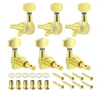 Flexzion Guitar Locking Tuners Set of 6 Left - 1:18 Lock String Acoustic & Electric Guitar Tuning Pegs - Chrome Finish Locking Tuning Key Pegs Machine Heads Knobs Parts Replacement, Gold