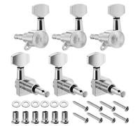 Flexzion Guitar Locking Tuners Set of 6 Left - 1:18 Lock String Acoustic & Electric Guitar Tuning Pegs - Chrome Finish Locking Tuning Key Pegs Machine Heads Knobs Parts Replacement, Silver
