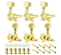 Flexzion Guitar Locking Tuners Set of 6 Right - 1:18 Lock String Acoustic & Electric Guitar Tuning Pegs - Chrome Finish Locking Tuning Key Pegs Machine Heads Knobs Parts Replacement, Gold