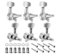 Flexzion Guitar Locking Tuners Set of 6 Right - 1:18 Lock String Acoustic & Electric Guitar Tuning Pegs - Chrome Finish Locking Tuning Key Pegs Machine Heads Knobs Parts Replacement, Silver