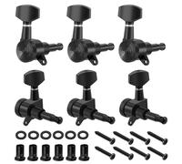 Flexzion Guitar Locking Tuners Set of 6 Right - 1:18 Lock String Acoustic & Electric Guitar Tuning Pegs - Chrome Finish Locking Tuning Key Pegs Machine Heads Knobs Parts Replacement, Black