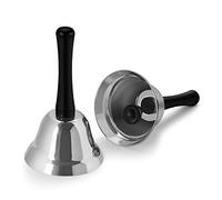 Flexzion Hand Bell Call Bells (2 Pack) with Silver Melodic Steel and Black Handle for Wedding Events Decoration, Clerk, Hotel, Hospital Bed side Food, Alarm, Help Summon, Ringer Witchcraft Supplies