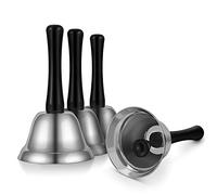 Flexzion Hand Bell Call Bells (4 Pack) with Silver Melodic Steel and Black Handle for Wedding Events Decoration, Clerk, Hotel, Hospital Bed Side Food, Alarm, Help Summon, Ringer Witchcraft Supplies