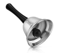 Flexzion Hand Bell for Service - Loud Dinner Bell & Desk Bells with Black Handle, Silver Steel Ringer for Classroom, Hotel Front Desk, School, Elderly at Home, Nurse Call, Pet Training and Food Line