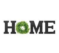 Flexzion Home Wall Decor - Rustic Wooden HOME Sign with Artificial Greenery Wreath O, Black Farmhouse Hanging Letters Wall Art Decor for Living Room Kitchen Entryway Housewarming Gift
