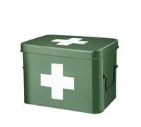 Flexzion Large Metal First Aid Box Empty, 8.5-Inch, Green with White Cross