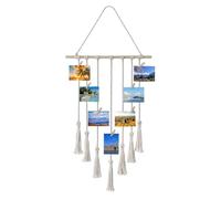 Flexzion Macrame Picture Wall Hanging Display - Polaroid Hanger, Handwoven Boho Photo Hanging Wall Decor, Cotton String Holder Organizer for Photos, Art, and Notes with Wooden Clips