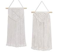 Flexzion Macrame Wall Hanging Bunting Banner Tapestry Art (2 Pack 30 Inch Cream White Cotton) Hand Woven Bohemian Wall Decor for Boho Home Bedroom Living Room Curtain Garland Baby Nursery Rustic