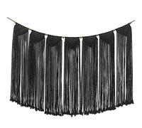 Flexzion Macrame Wall Hanging Bunting/Banner Tapestry Art (47 Inch Black Cotton Curtain) Hand Woven Bohemian Wall Decor for Boho Home Bedroom Living Room Garland Baby Nursery Hippie Rustic