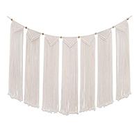 Flexzion Macrame Wall Hanging Bunting Banner Tapestry Art (47 Inch Cream White Cotton Curtain) Hand Woven Bohemian Wall Decor for Boho Home Bedroom Living Room Garland Baby Nursery Rustic