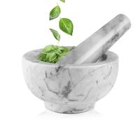 Flexzion Marble Mortar and Pestle Set - Solid Marble Stone Grinder Bowl Holder for Guacamole, Herbs, Spices, Garlic, Kitchen, Cooking, Medicine