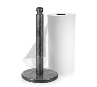 Flexzion Marble Paper Towel Holder 12 inch (Black Marble) Kitchen Paper Towels Roll Dispenser Stand Rack with Marble Pole and Weight Base for Countertop Tables Home Dining Bathroom Storage