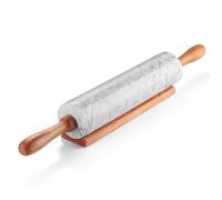 Flexzion Marble Rolling Pin Heavy Nonstick Stone Dough Roller - 10 Inch Polished Barrel with Wooden Handles & Cradle Stand for Baking Pastry Bread Pizza Cookies Pie Crust Pasta Tortillas (White)