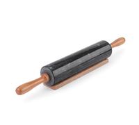 Flexzion Marble Rolling Pin Heavy Nonstick Stone Dough Roller - 10 Inch Polished Barrel with Wooden Handles & Cradle Stand for Baking Pastry Bread Pizza Cookies Pie Crust Pasta Tortillas (Black)