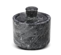 Flexzion Marble Salt Cellar with Lid, Multi-Purpose Marble Container for Salt, Pepper, Paprika and Powdered Herbs, Marble Box for Jewelry, Watches and Accessories (Black)