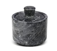 Flexzion Marble Salt Cellar with Lid, Multi-Purpose Marble Container for Salt, Pepper, Paprika and Powdered Herbs, Marble Box for Jewelry, Watches and Accessories (Black)