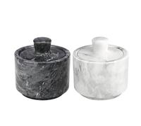 Flexzion Marble Salt Cellar with Lid - Salt and Pepper Bowls Dish Container for Kitchen - Marble Pepper Jar Storage Box Holder for Paprika, Herbs, Sugar, Jewelry & Watches (Set of 2, Black & White)