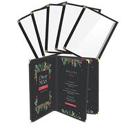 Flexzion Menu Covers 8.5 x 11 Inch - Book Style Menu Holders for Restaurant, Hotel, Cafe, Bar & Pubs - Transparent Clear Menu Covers with 3 Page 6 View, (6 Packs) Menu Folders with Gold Metal Corner