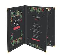 Flexzion Menu Covers 8.5 x 11 Inch - Book Style Menu Holders for Restaurant, Hotel, Cafe, Bar & Pubs - Transparent Clear Menu Covers with 3 Page 6 View, (30 Packs) Menu Folders with Gold Metal Corner