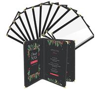 Flexzion Menu Covers 8.5 x 11 Inch - Book Style Menu Holders for Restaurant, Hotel, Cafe, Bar & Pubs - Transparent Clear Menu Covers with 3 Page 6 View, (12 Packs) Menu Folders with Gold Metal Corner