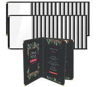 Flexzion Menu Covers 8.5 x 11 Inch - Book Style Menu Holders for Restaurant, Hotel, Cafe, Bar & Pubs - Transparent Clear Menu Covers with 3 Page 6 View, (30 Packs) Menu Folders with Gold Metal Corner