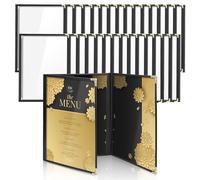 Flexzion Menu Holder 8.5" x 11" - Triple Stitched Menu Covers with Clear PVC, Black Binding & Gold Corners, Trifold 3 Pages 6 Views Menu Book for Restaurant, Cafe, Bar, & Catering Hall (30 Pack)