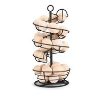 Flexzion Metal Egg Skelter Countertop Egg Holder - Sturdy Black Spiral Egg Holder with Bottom Basket and 360-Degree Rotatable Middle Pole Up to 36-Egg Capacity, Egg Storage Rack Solution